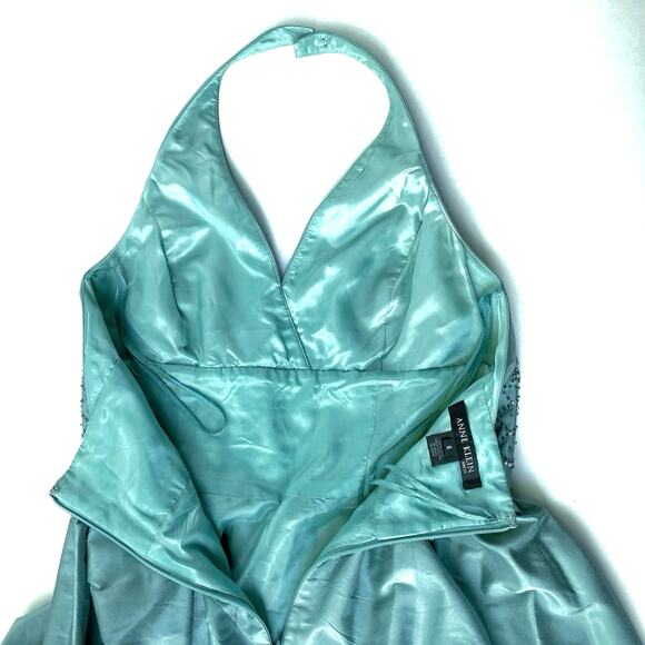 Vintage Anne Klein 100% Silk Seaglass Halter Dress | Beaded Waist | 50s Inspired - Picture 10 of 16